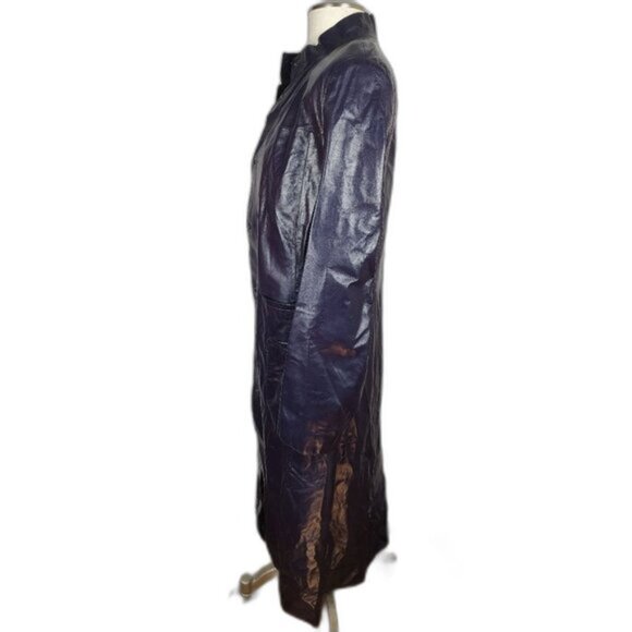 Retro Danier Purple Full Length Leather Coat  Lined Stand-up Collar Size 12 Y2K - Picture 4 of 13